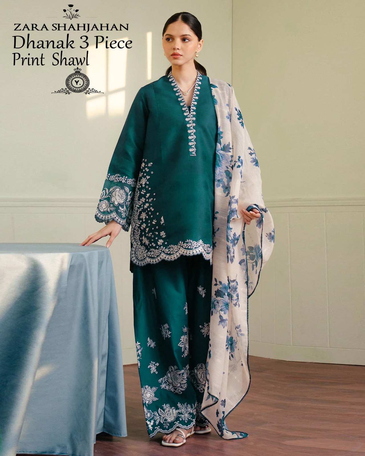 Dhanak embroidered luxury unstitched 3pc suit